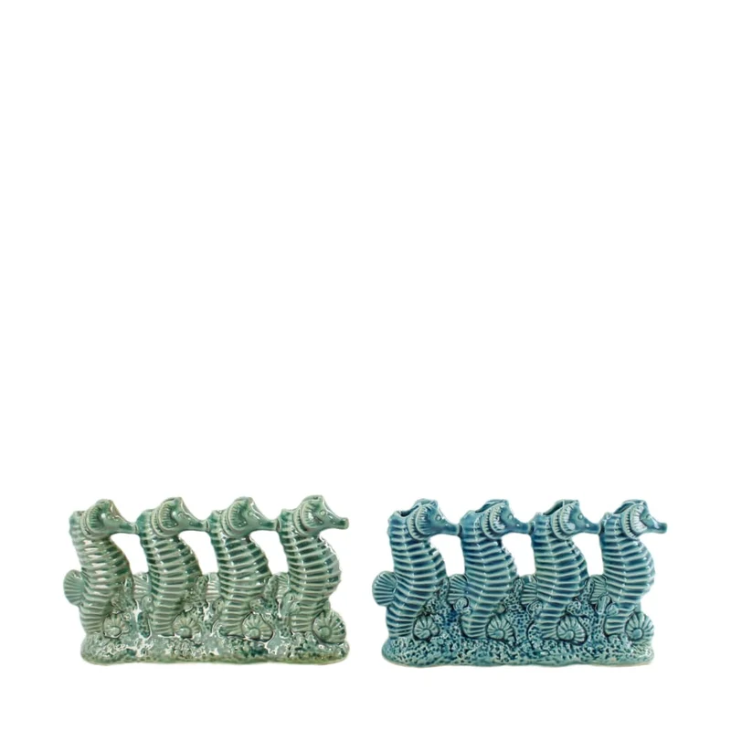 Vase seahorse ceramic 20.8x4.4x12.8cm 2 assorti Mixed blue