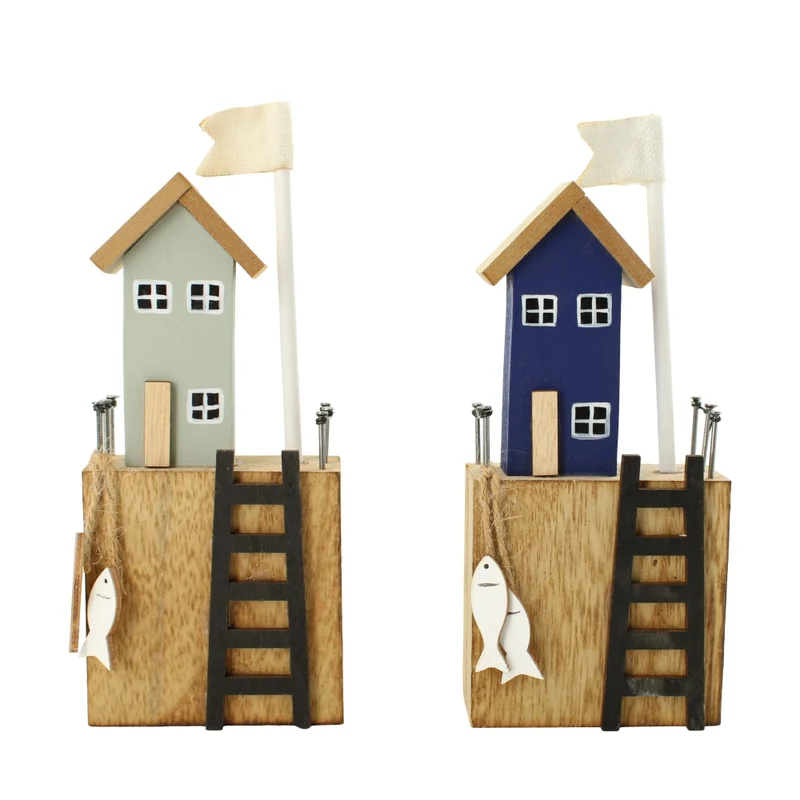 Figurine wood 6.5x4x16.5cm 2 assorti blue