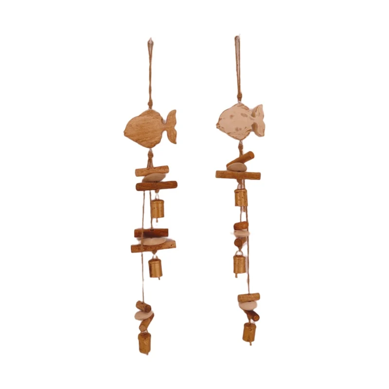 Garland fish mango wood 70x12x2cm 2 assorti Natural