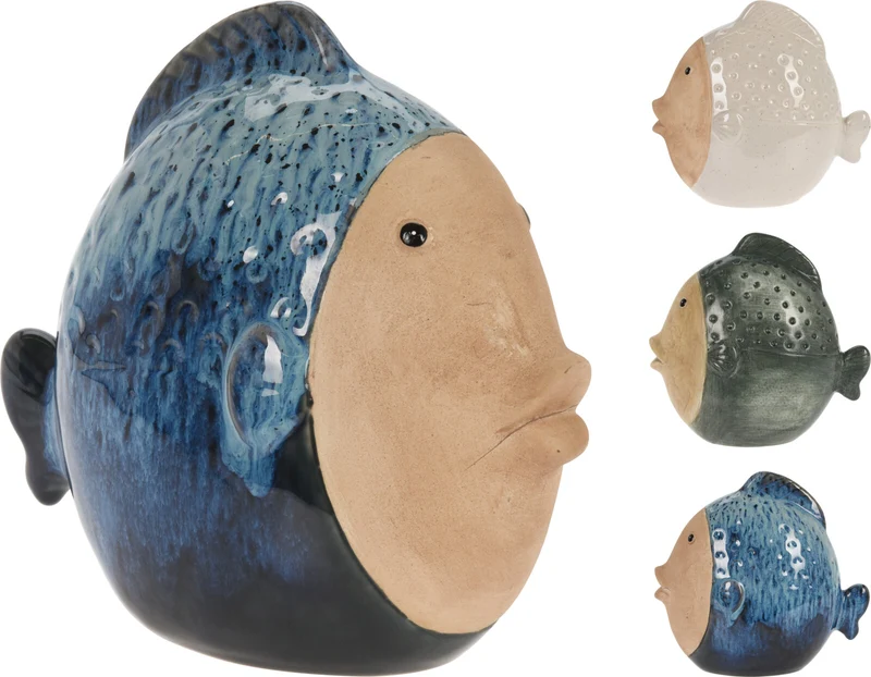 VIS PORSELEIN GROOT 21X12X21CM 3 ASSORTIE