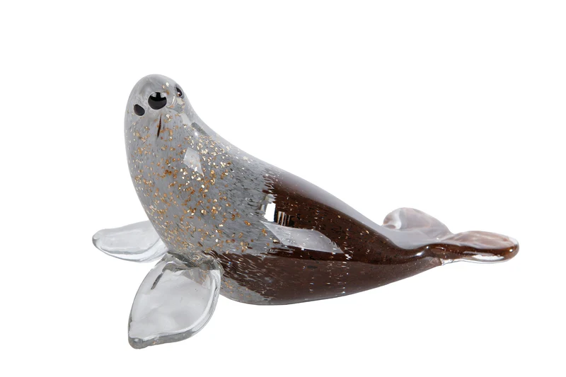 Sculptuur "Zeehond" L grijs/zwart glas 16,5x9x9cm