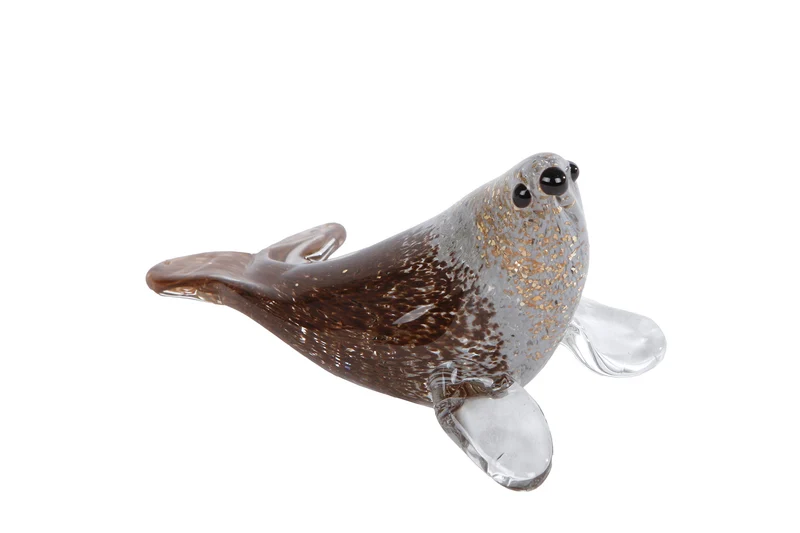 Sculptuur "Zeehond" S grijs/zwart glas 13x7,5x7cm