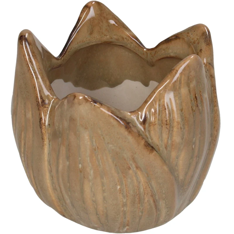 Vase Stoneware Beige 9x8.5x9cm