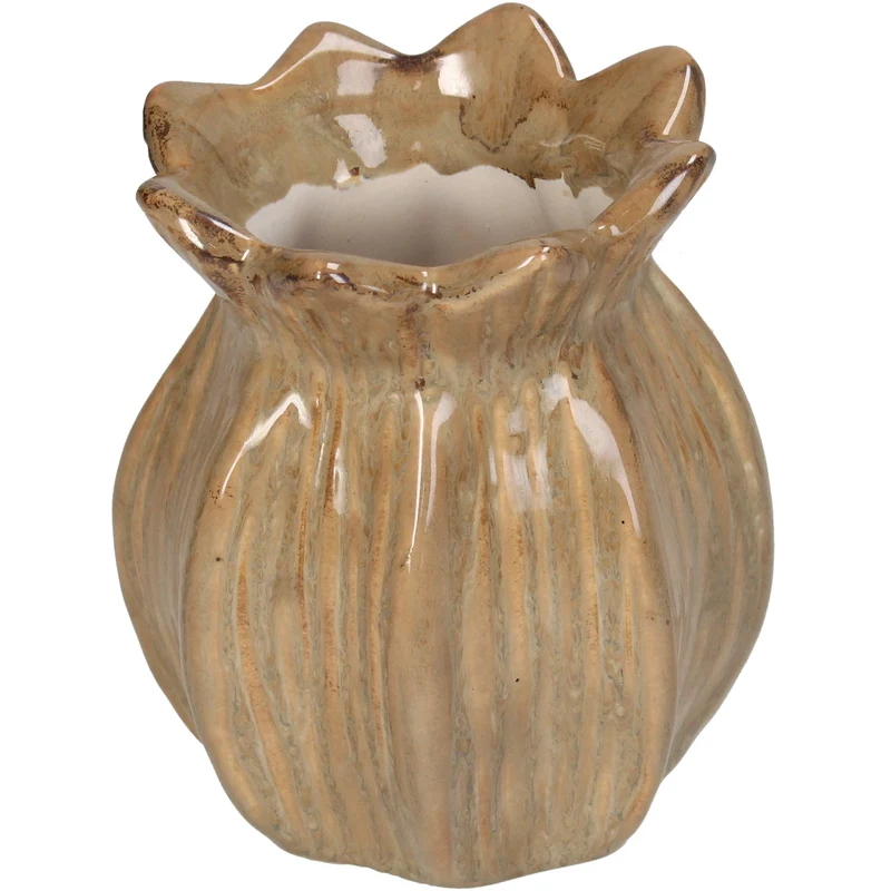 Vase Stoneware Beige 8.5x8.5x10.5cm