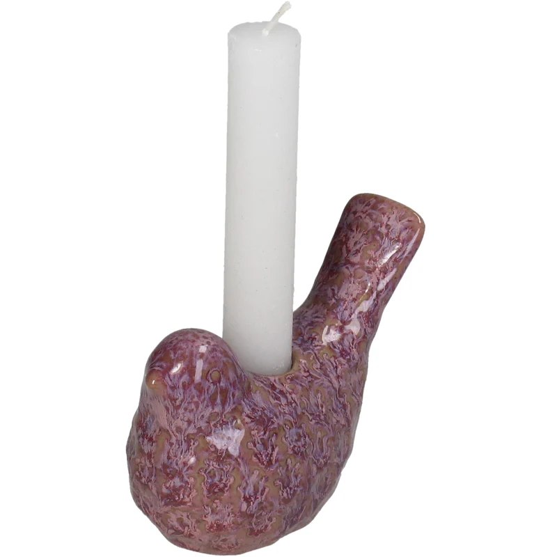 Candle Stick Bird Stoneware Pink 11.5x6x8.2cm