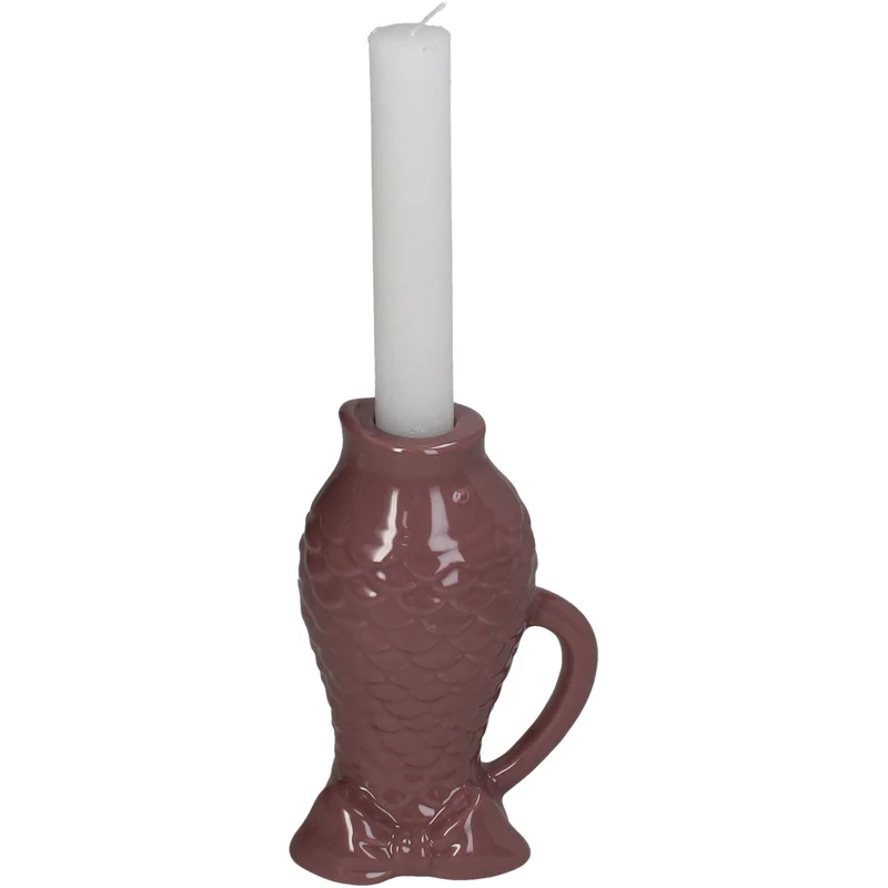 Candle Stick Fish Stoneware Pink 9.6x6.3x14cm