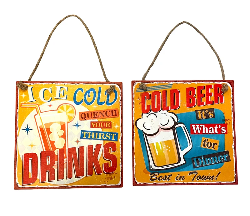 Wall Hanger Mtl Beer/Drinks Mix/2 30x30cm