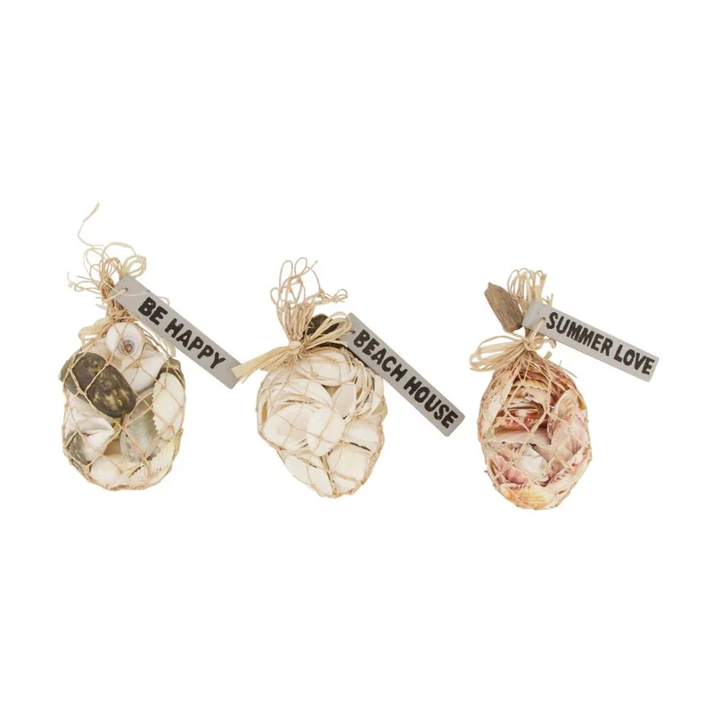 Bundle shells in net Ø9x10cm 3 assorti Natural