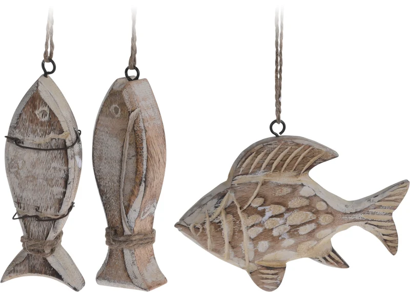 VIS HOUTEN DECORATIE 3ASS 13x3x9CM