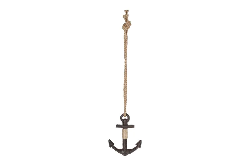 Wanddecoratie "Anchor" aan touw bruin gietijzer 12x2x15,5cm
