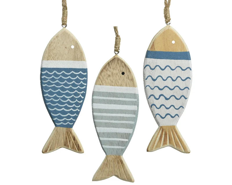 Vis hanger mdf 3 assorti blauw/kleuren 1x6x15cm