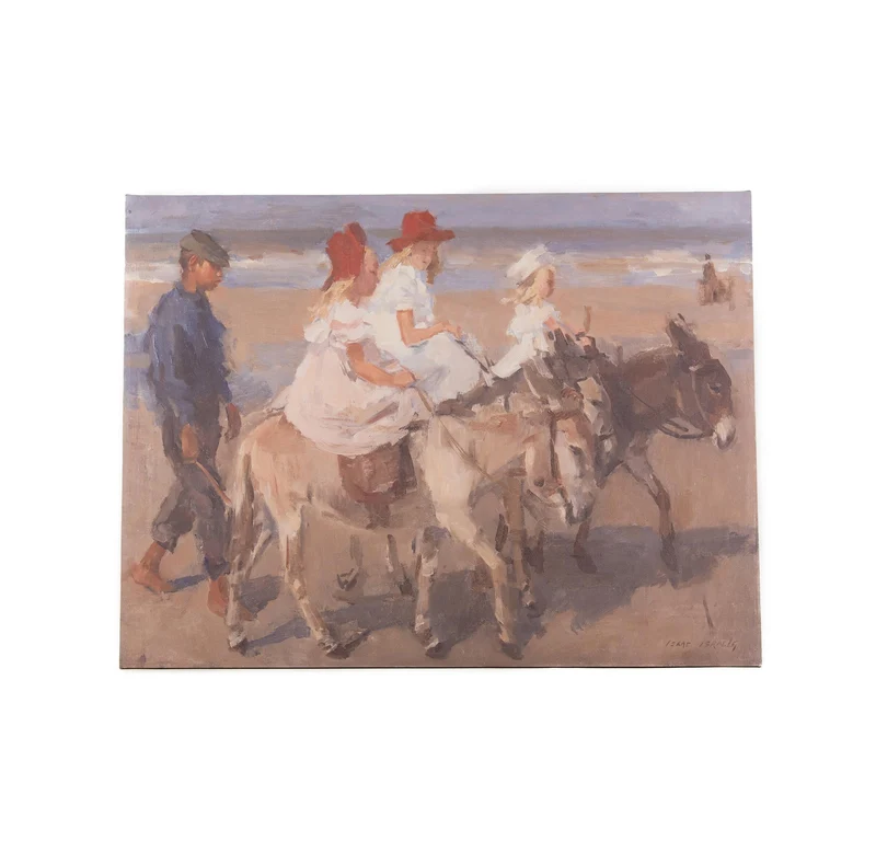 BUITEN CANVAS 58X78CM EZELTJE RIJDEN LANGS HET STRAND - ISAA
