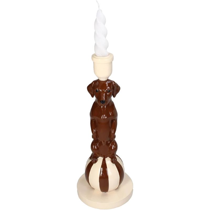Candle Stick Dachshund Polyresin Brown 11.5x11.5x29.5cm