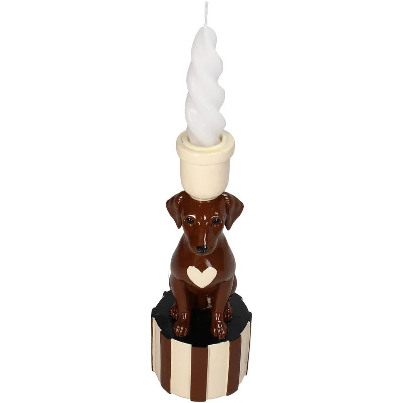 Candle Stick Dachshund Polyresin Brown 7.5x10x21.5cm