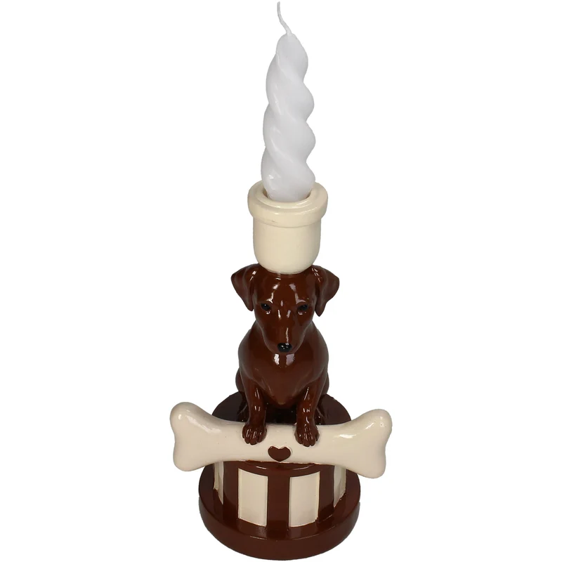 Candle Stick Dachshund Polyresin Brown 11.5x10.5x21.5cm