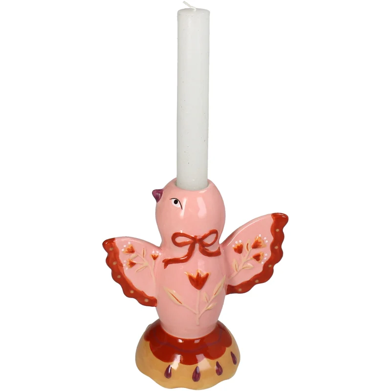 Candle Stick Bird Dolomite Multi 14x8.5x16cm pink