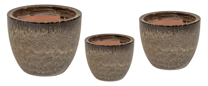 Glazed Egg Pot Falling Brown S3 D18/28H15/22.5 cm