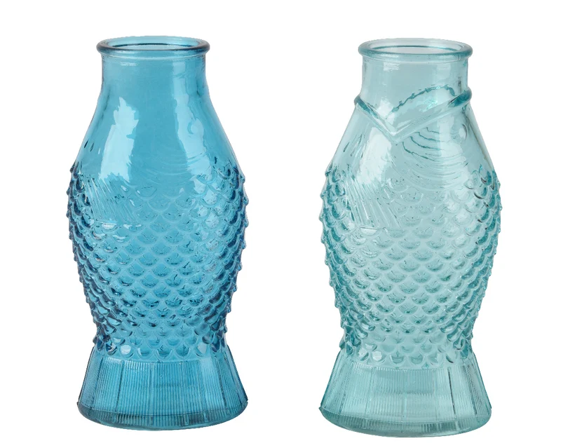 Vaas glas vis 2 kleur assortie D8,3 H18cm