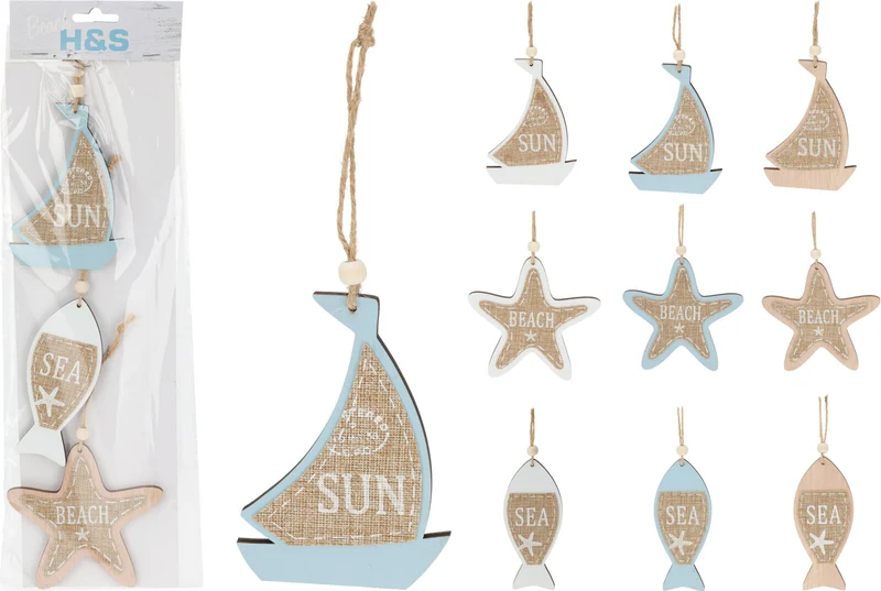 SET 3 HANGDECO ZEE 3 KLEUREN ASSORTIE 10x10cm
