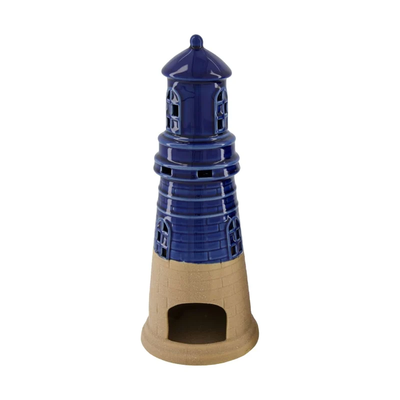 Tealight holder lighthouse ceramic 15x15x37cm Blue