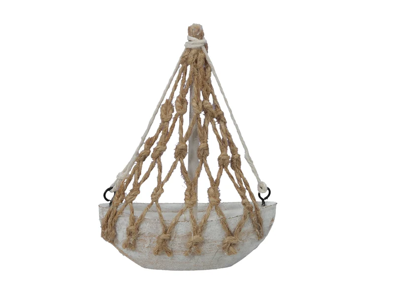 pc. 1 wooden boat white/sand 9x3x11 cm
