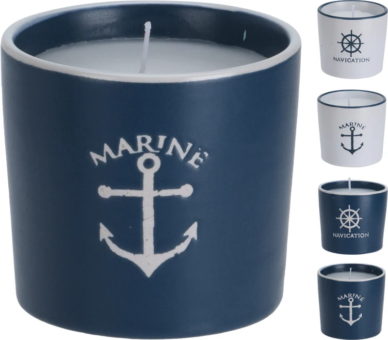 KAARS IN POT ''MARINE'' D6,7 H6,2CM 4 ASSORTIE