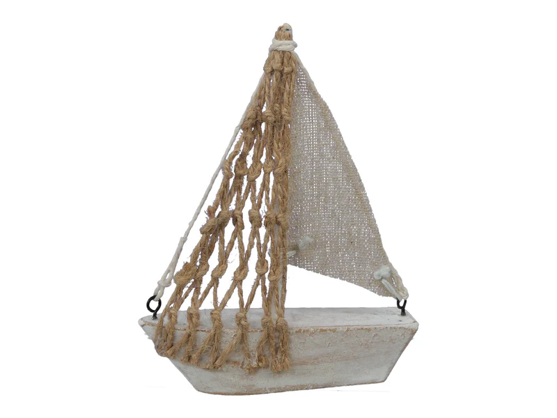 pc. 1 wooden boat white/sand 11.5x3x14 cm
