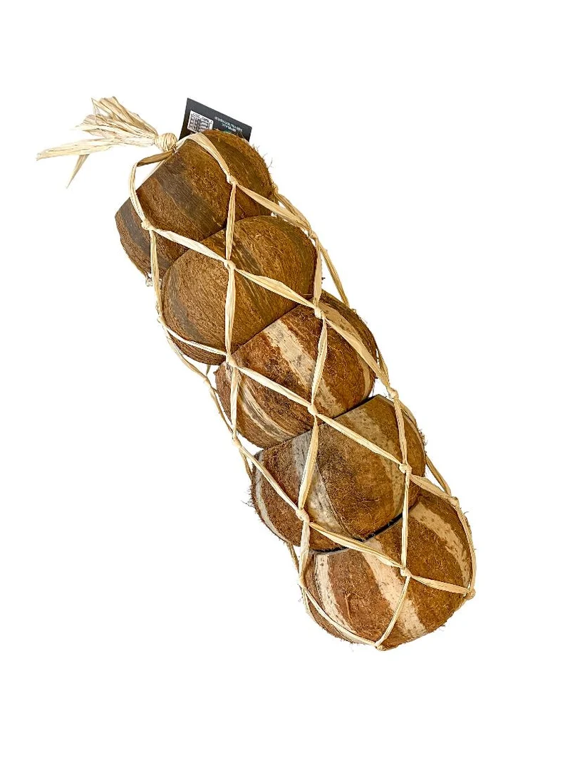 Coco nut half in raffia net natural 5pcs