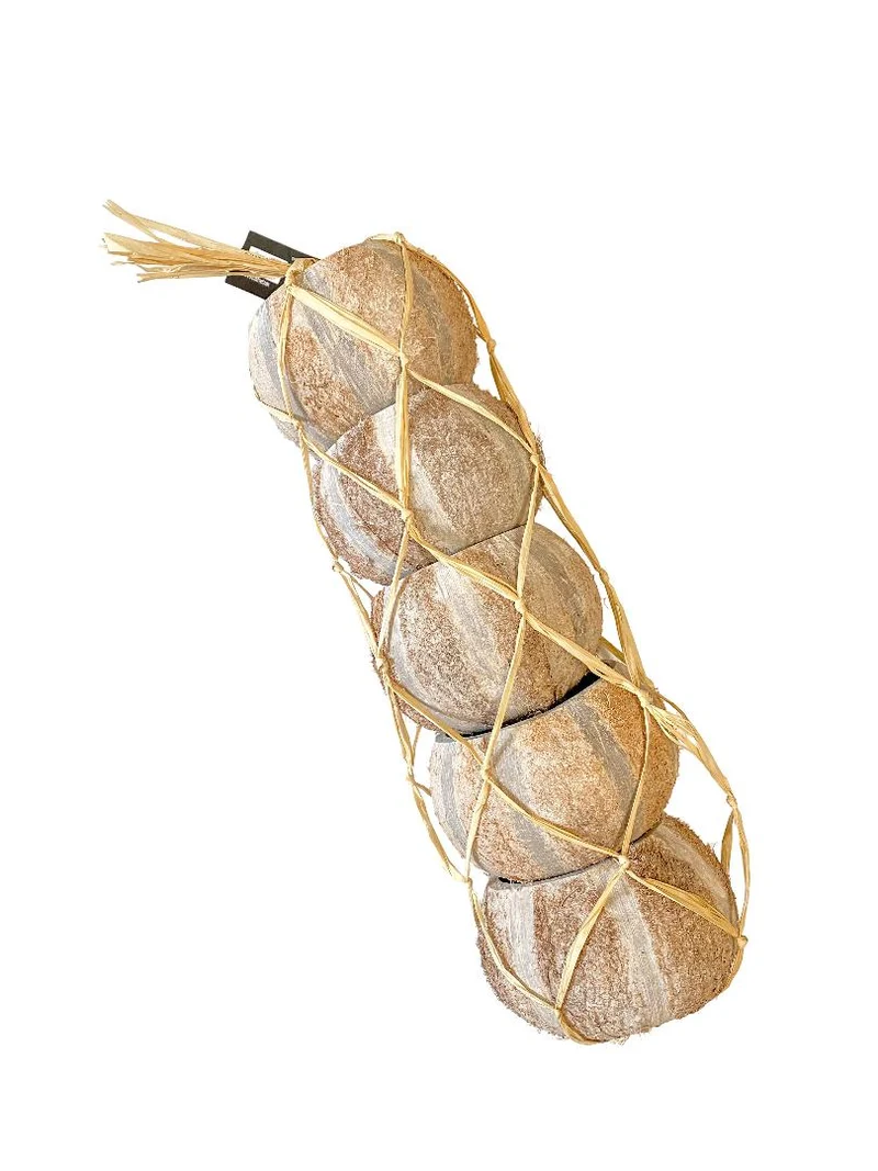 Coco nut half in raffia net white-washed 5pcs