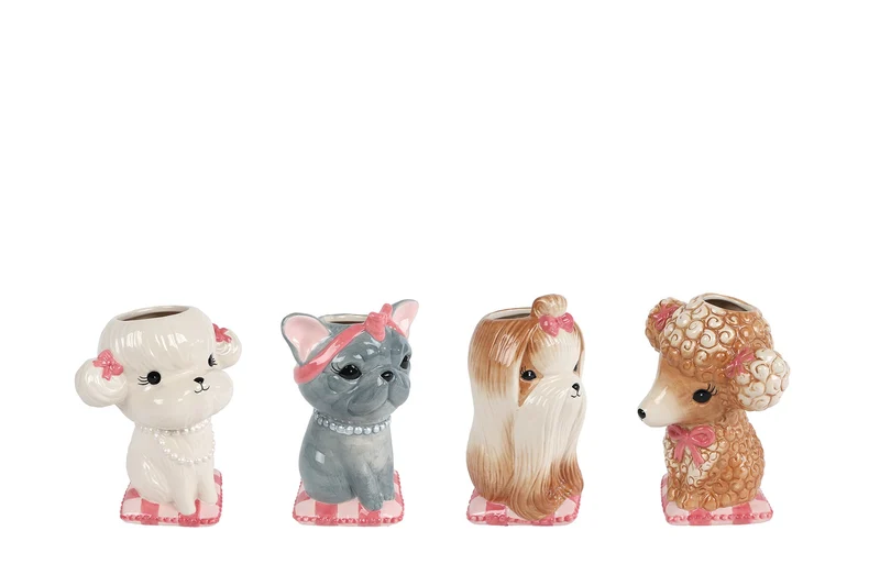 Vaas "Animals" multicolor 4 assortie aardewerk 15x11x18cm