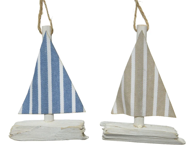 Sailingboat paulownia wood white washed 2col assorted 2x9x12cm