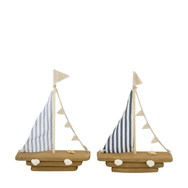 Boat paulownia wood 17x5x23cm Blue mix