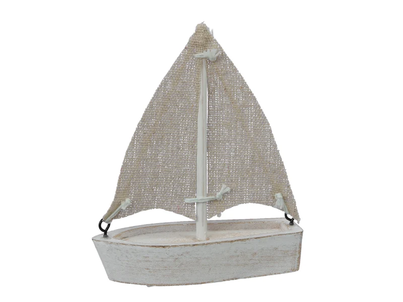 pc. 1 wooden boat white/sand 10x4.5x11.5 cm