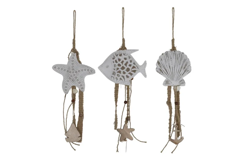 Hanger fish/sea shell/ star fish metal 56x18cm 1pc White Mix