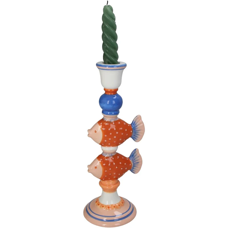 Candle Stick Stoneware Fishes Multi 10.4x9.3x26.5cm
