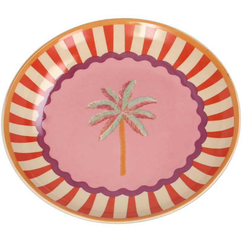 Plate Palm Tree Stoneware Multi 16x16x2cm