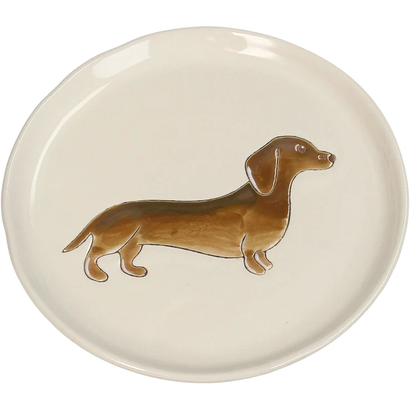 Plate Dachshund Stoneware Brown 13.5x13.5x1.3cm