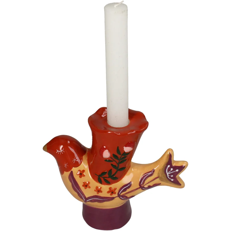 Candle Stick Bird Dolomite Multi 16x6x14cm red/purple