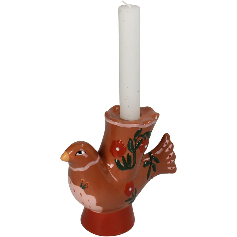 Candle Stick Bird Dolomite Multi 16x6x14cm terra