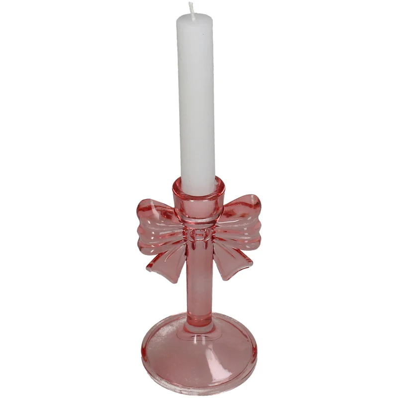 Candle Stick Bow Glass Pink 8.5x8.5x15cm