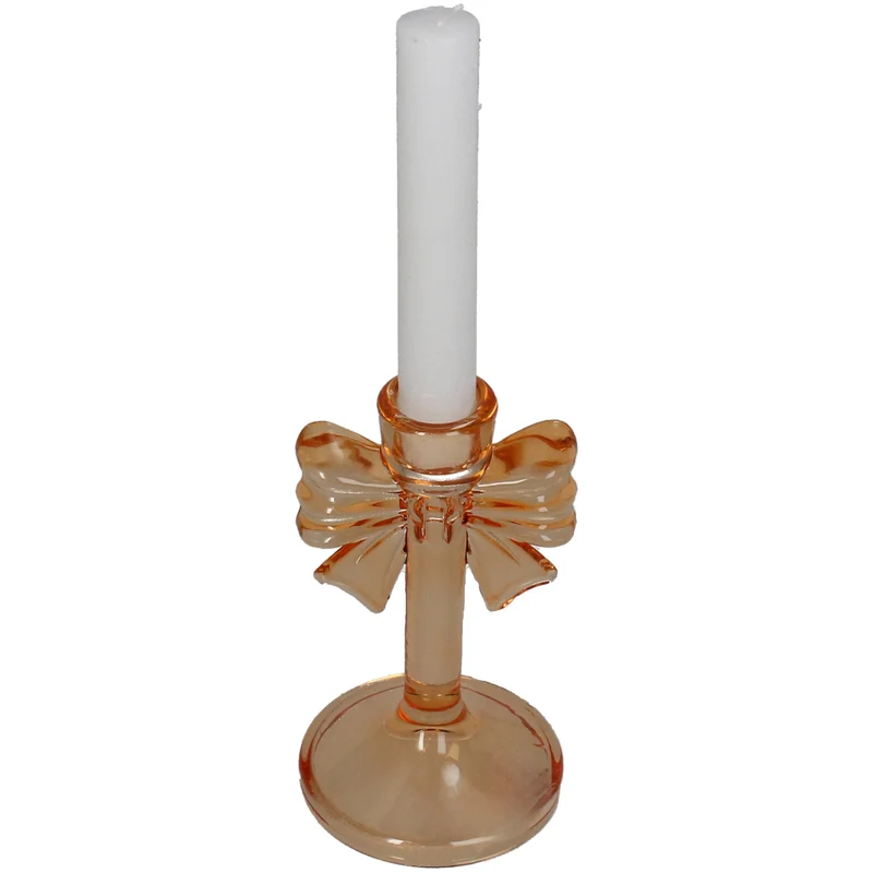Candle Stick Bow Glass Orange 8.5x8.5x15cm