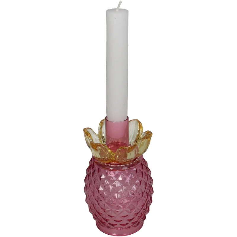Candle stick ananas glas multi 7.5x7.5x13.5cm Pink