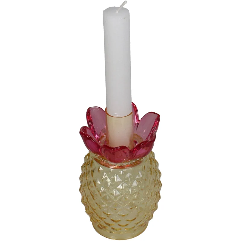 Candle stick ananas glas multi 7.5x7.5x13.5cm Yellow