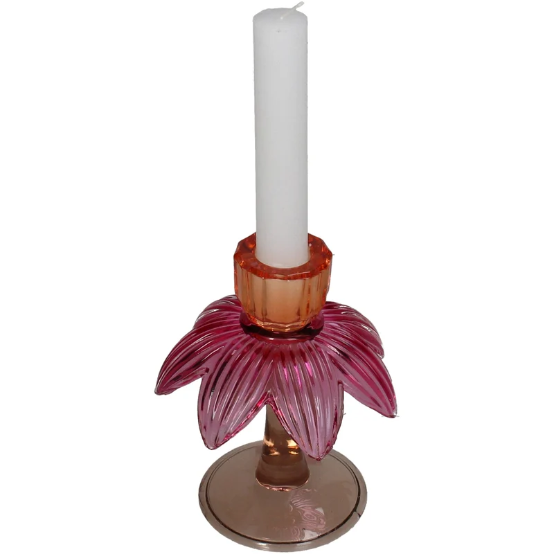 Candle Stick Flower Glass Multi 11x11x14cm