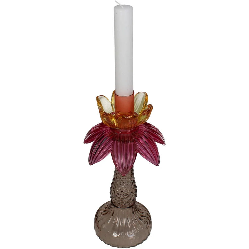 Candlestick flower glass multi 11.5x11.5x22.5cm