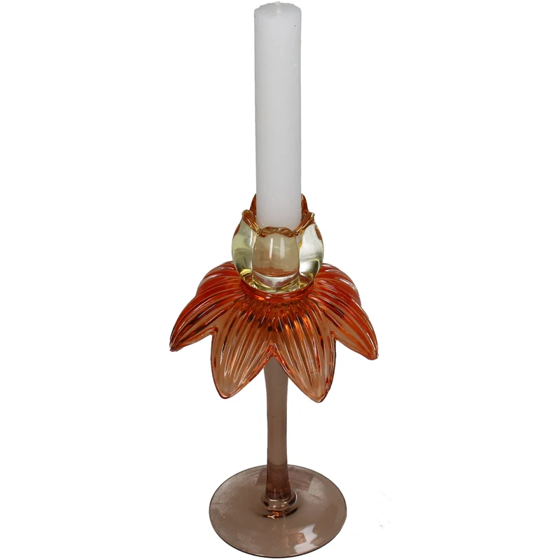 Candlestick flower glass multi 11x11x21.8cm