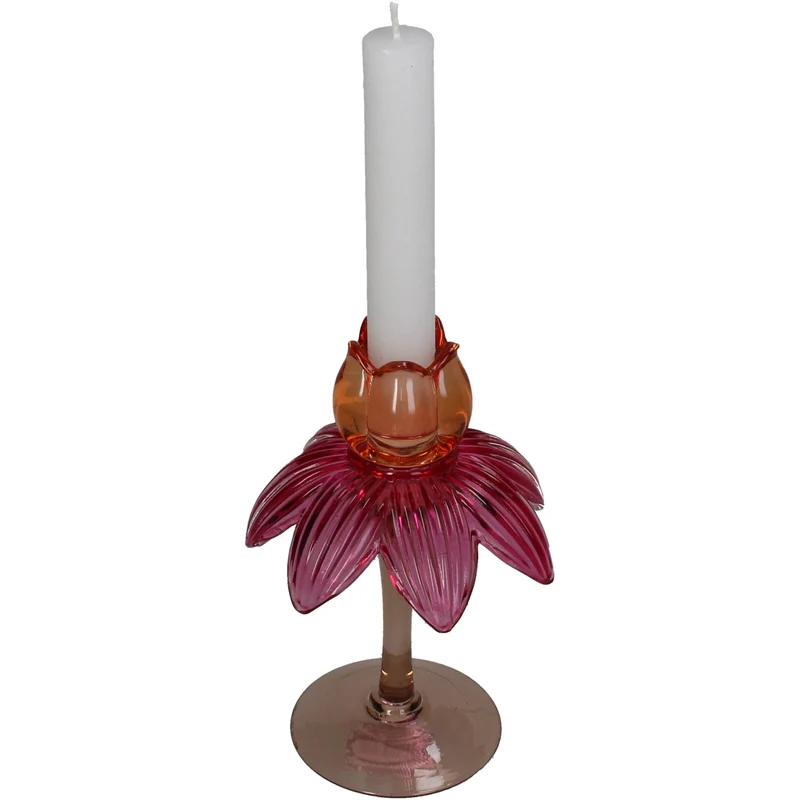 Candlestick flower glass multi 11x11x17cm
