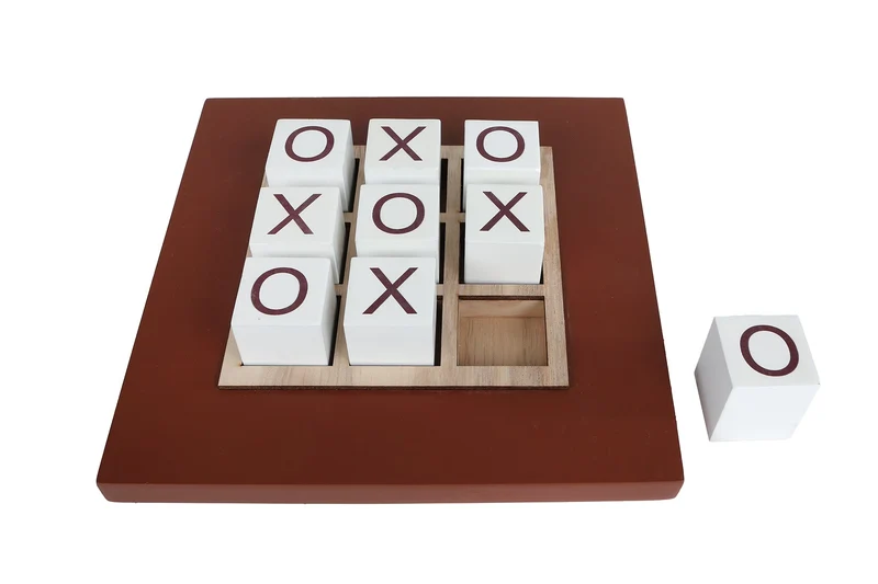 Tic Tac Toe "O/X" creme/bruin hout 20x20x4cm