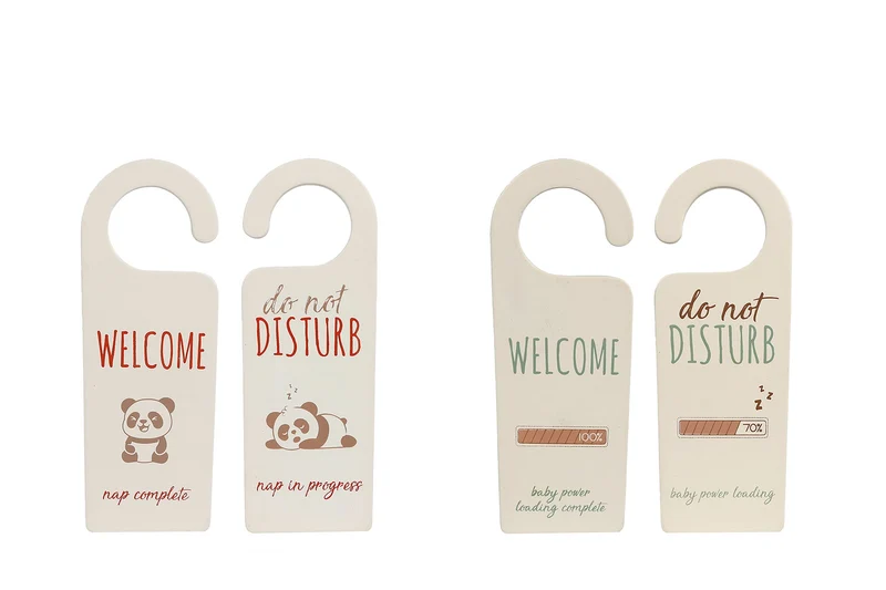 Deurhanger "Welcome/Disturb" terra/groen 2 assortie hout 7x20x0,5cm