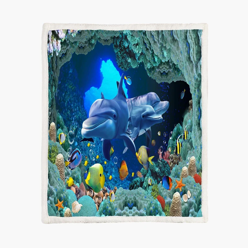Fleece deken dolphin cave, 75 x 100 cm